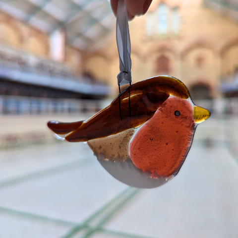 Stained glass - Fused Glass Robin Ornament