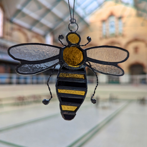 Stained glass - Copper foiled Bee ornament