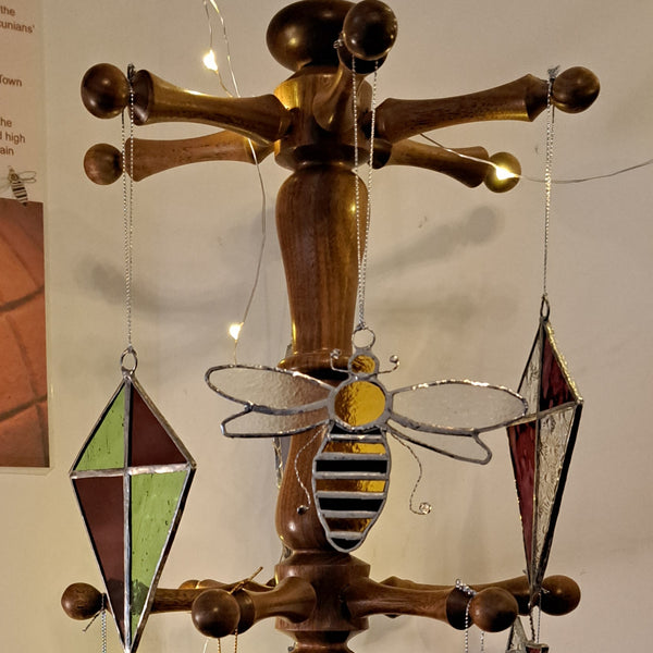 Copper foiled stained glass Bee ornament